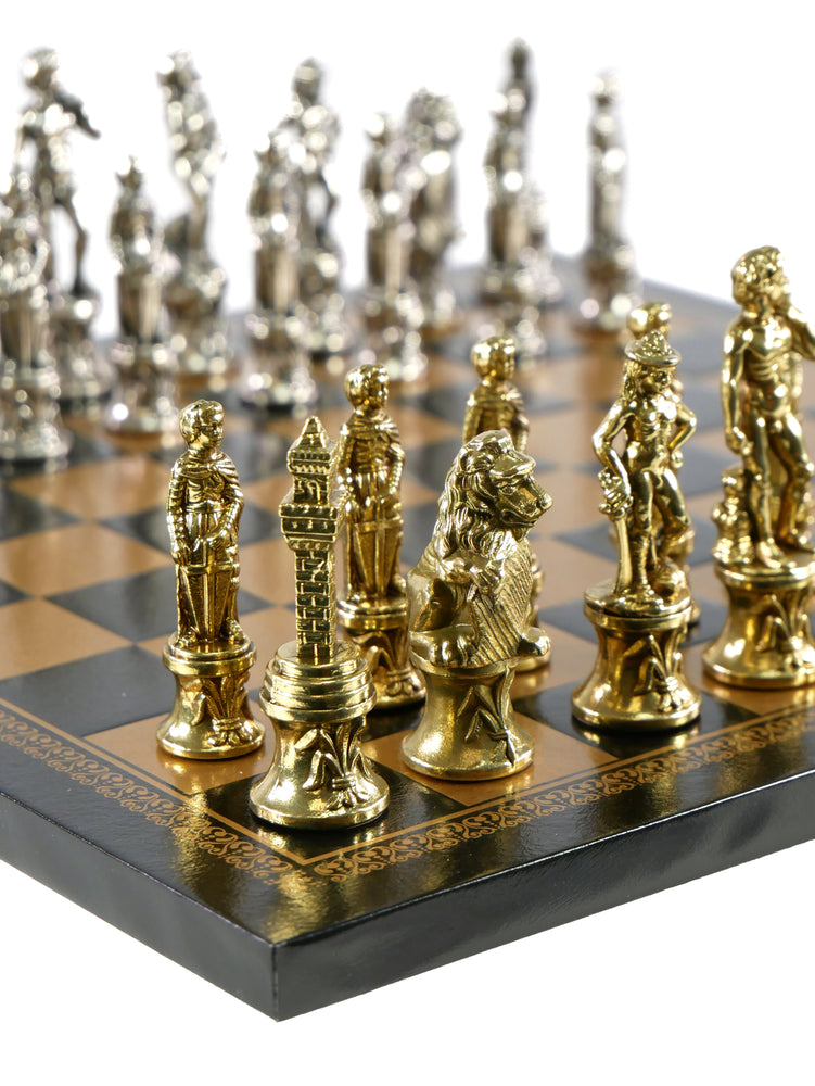 Chess Set - Florence Metal Men on Faux Leather Chess Board (ONLINE ORDER ONLY)