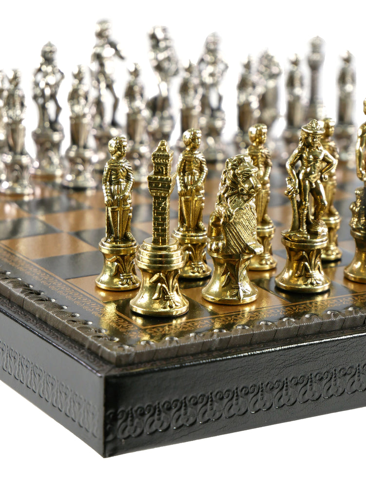 Chess Set - Florence Metal Men on Faux Leather Chest (ONLINE ORDER ONLY)