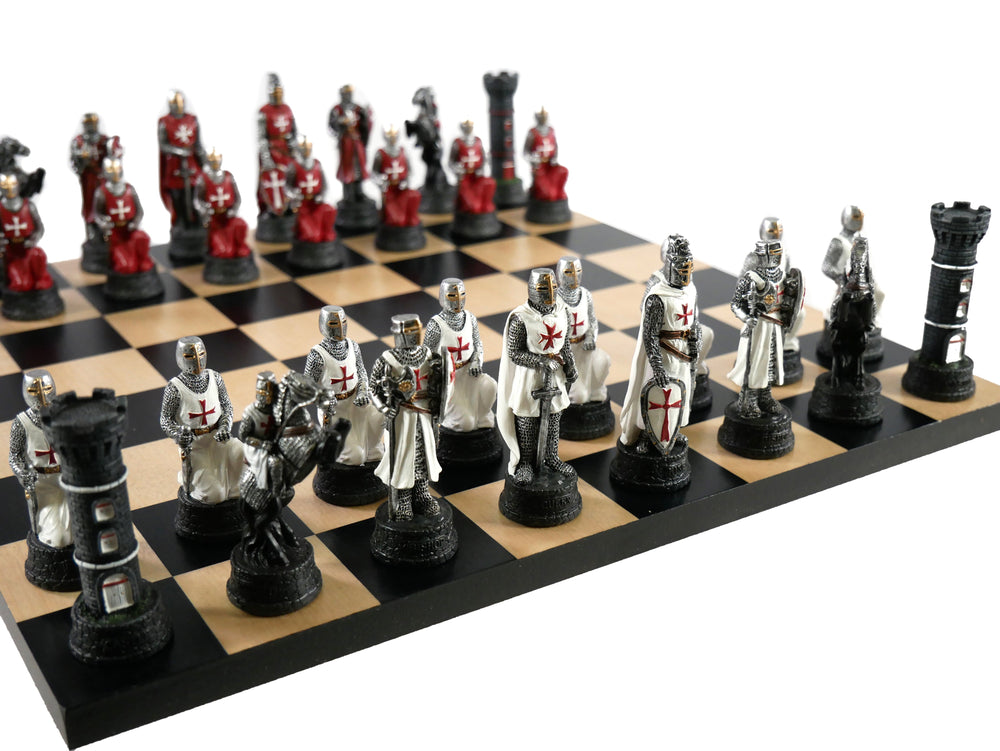 Chess Set - Crusades Resin Chessmen on Black/Maple Maple Chess Board (ONLINE ORDER ONLY)