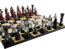 Chess Set - Crusades Resin Chessmen on Black/Maple Maple Chess Board (ONLINE ORDER ONLY)