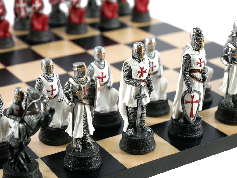 Chess Set - Crusades Resin Chessmen on Black/Maple Maple Chess Board (ONLINE ORDER ONLY)