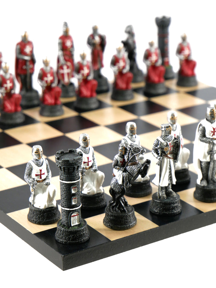 Chess Set - Crusades Resin Chessmen on Black/Maple Maple Chess Board (ONLINE ORDER ONLY)