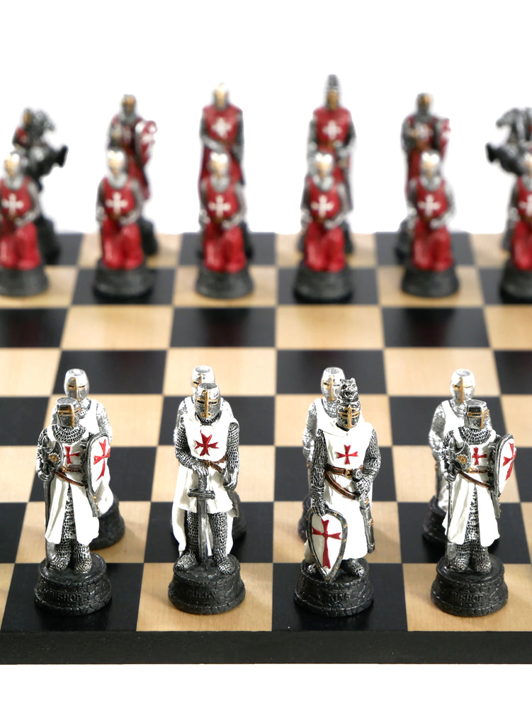Chess Set - Crusades Resin Chessmen on Black/Maple Maple Chess Board (ONLINE ORDER ONLY)