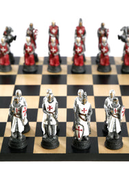 Chess Set - Crusades Resin Chessmen on Black/Maple Maple Chess Board (ONLINE ORDER ONLY)