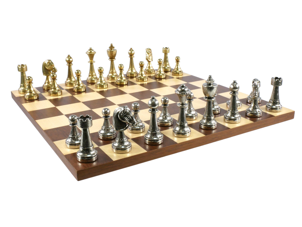 Chess Set - Staunton Metal Chessmen on Dark Rosewood/Maple Basic Board (ONLINE ORDER ONLY)