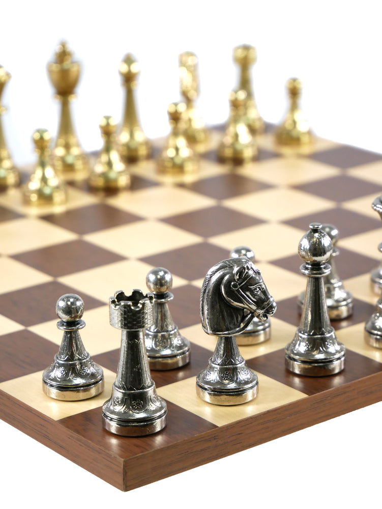 Chess Set - Staunton Metal Chessmen on Dark Rosewood/Maple Basic Board (ONLINE ORDER ONLY)