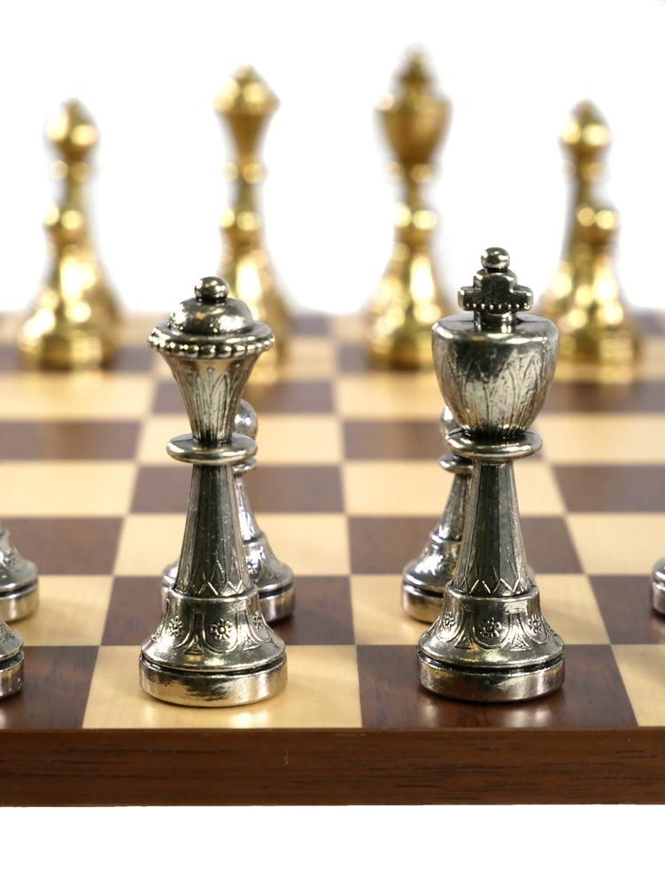 Chess Set - Staunton Metal Chessmen on Dark Rosewood/Maple Basic Board (ONLINE ORDER ONLY)