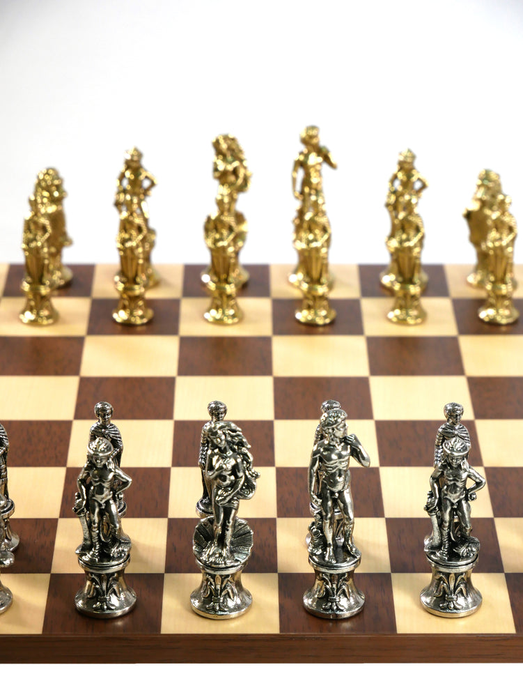 Chess Set- Florence Metal Chessmen on Dark Rosewood/Maple Basic Board (ONLINE ORDER ONLY)