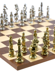 Chess Set- Florence Metal Chessmen on Dark Rosewood/Maple Basic Board (ONLINE ORDER ONLY)
