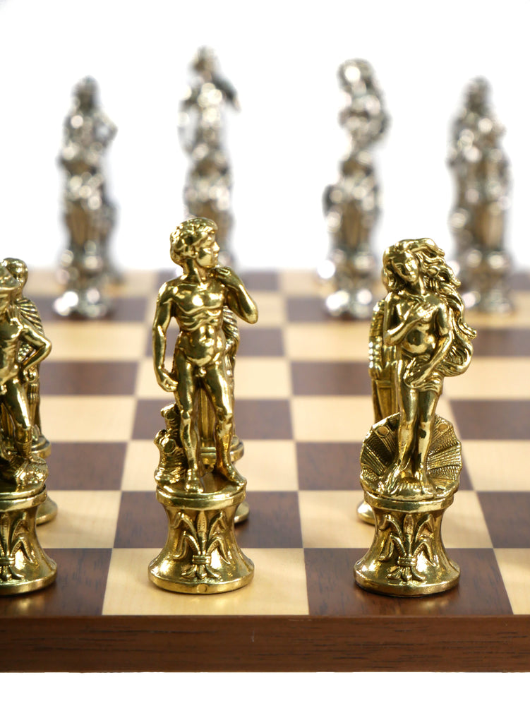 Chess Set- Florence Metal Chessmen on Dark Rosewood/Maple Basic Board (ONLINE ORDER ONLY)