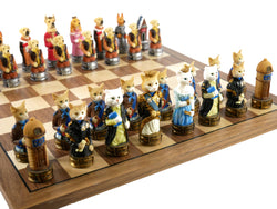 Chess Set - Cats & Dogs Resin Men on Walnut Maple Board (ONLINE ORDER ONLY)