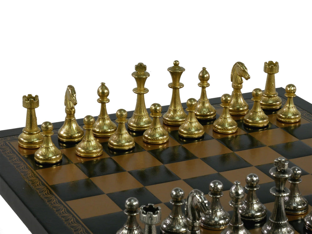 Chess Set - Small Staunton Metal Men on Leatherette Board (ONLINE ORDER ONLY)
