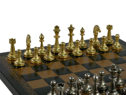 Chess Set - Small Staunton Metal Men on Leatherette Board (ONLINE ORDER ONLY)