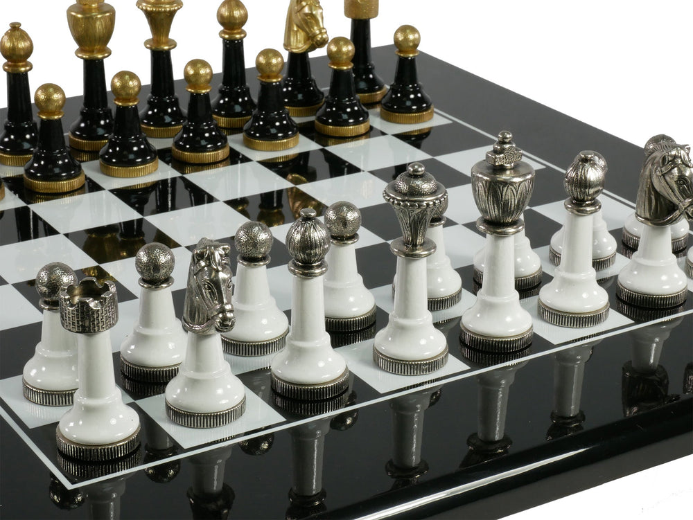 Chess Set - Black & White Wood Laquered and Metal Set (ONLINE ORDER ONLY)