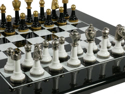 Chess Set - Black & White Wood Laquered and Metal Set (ONLINE ORDER ONLY)
