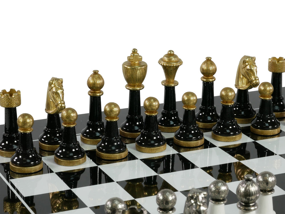 Chess Set - Black & White Wood Laquered and Metal Set (ONLINE ORDER ONLY)