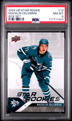 Graded 2024 Upper Deck Star Rookie Macklin Celebrini #13 Box Set Rookie RC Hockey Card PSA 8 Near Mint (ONLINE ORDER ONLY)