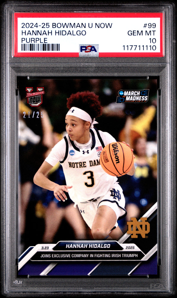 Graded 2024 Topps Bowman U Now Hannah Hidalgo #99 Purple /25 Rookie RC Basketball Card PSA 10 Gem Mint (ONLINE ORDER ONLY)