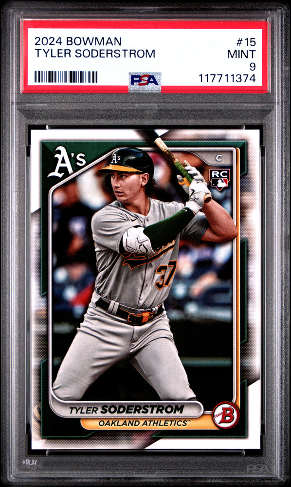 Graded 2024 Topps Bowman Tyler Soderstrom #15 Rookie RC Baseball Card PSA 9 Mint (ONLINE ORDER ONLY)