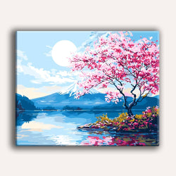 Moonlit Sakura Lake - Paint By Numbers Kit (ONLINE ORDER ONLY)