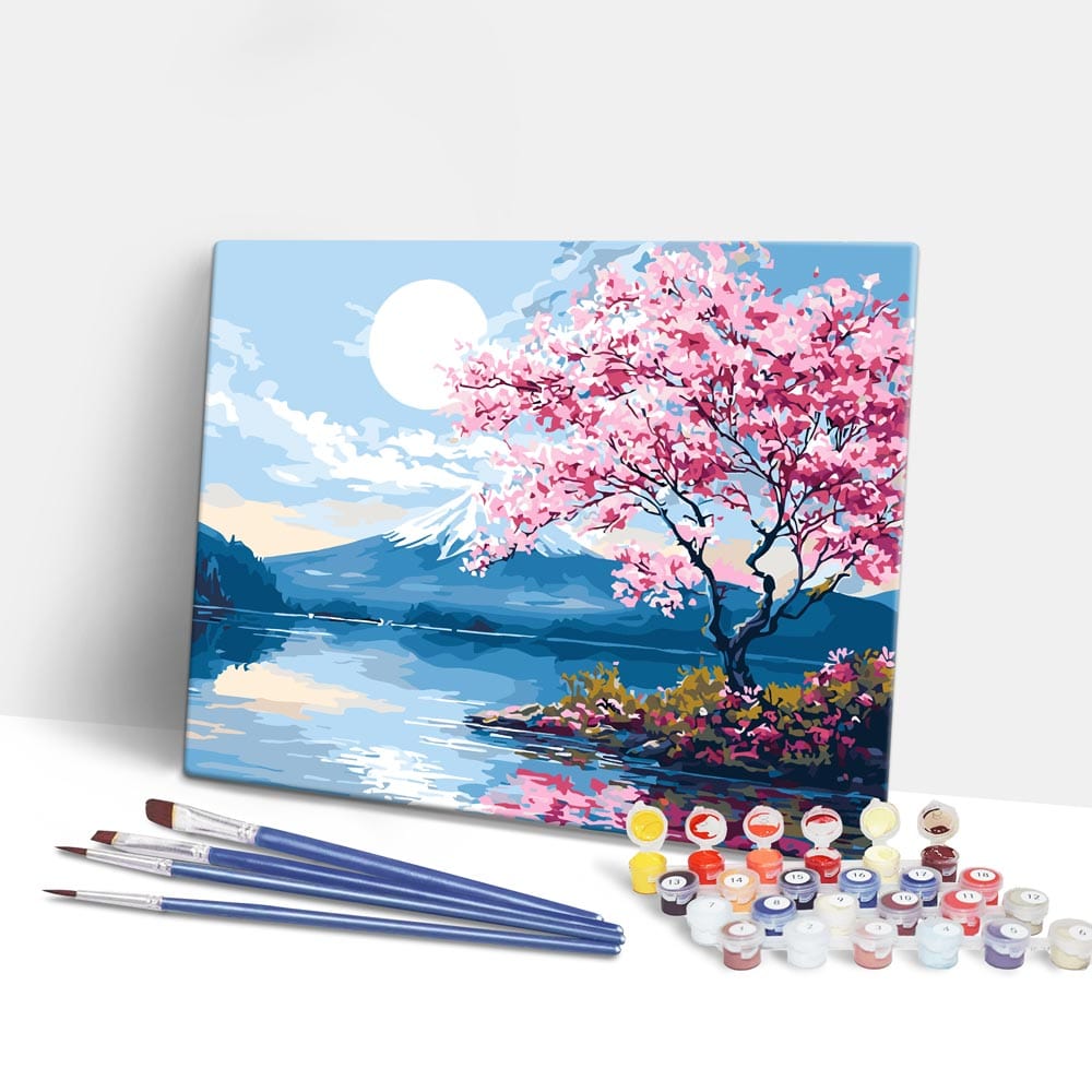 Moonlit Sakura Lake - Paint By Numbers Kit (ONLINE ORDER ONLY)