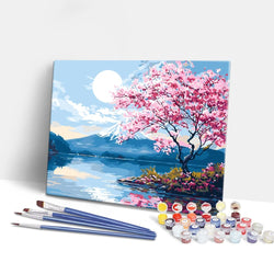 Moonlit Sakura Lake - Paint By Numbers Kit (ONLINE ORDER ONLY)