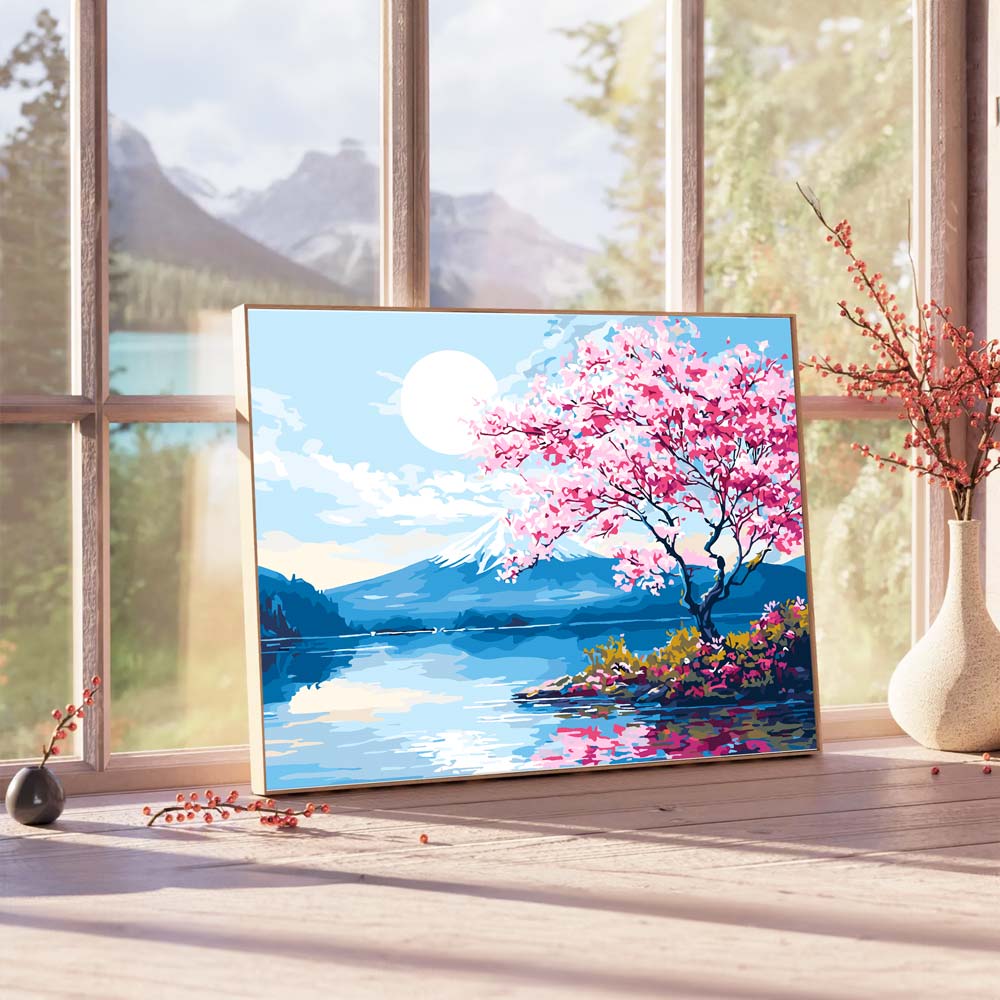 Moonlit Sakura Lake - Paint By Numbers Kit (ONLINE ORDER ONLY)