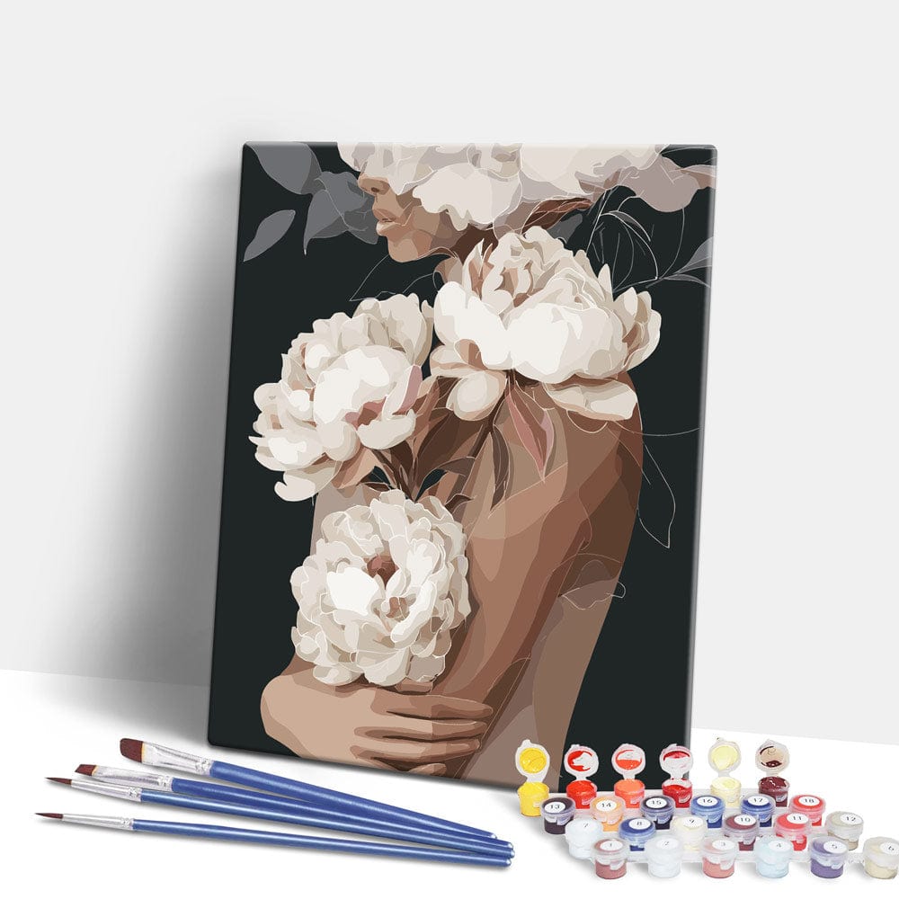 White Peonies in Love - Paint By Numbers Kit (ONLINE ORDER ONLY)