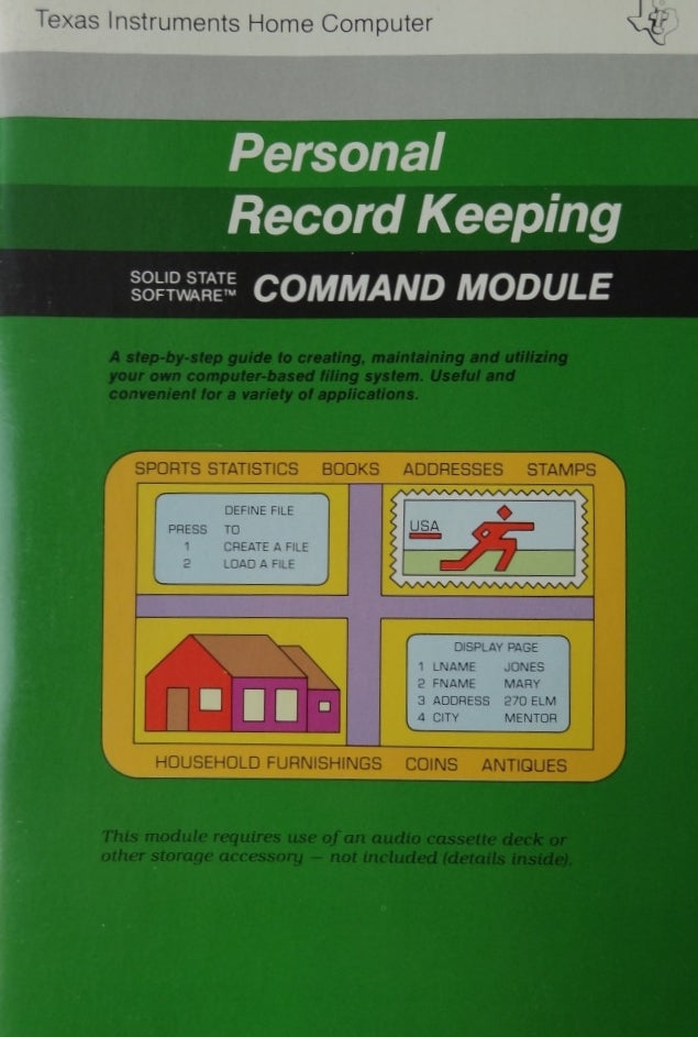 Texas Instruments Personal Record Keeping (TI-99) (ONLINE ORDER ONLY)