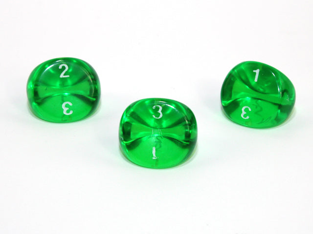 Translucent Polyhedral Green/white d3 | PT0305 | 3-Sided Dice (sold per die) (Online Only)