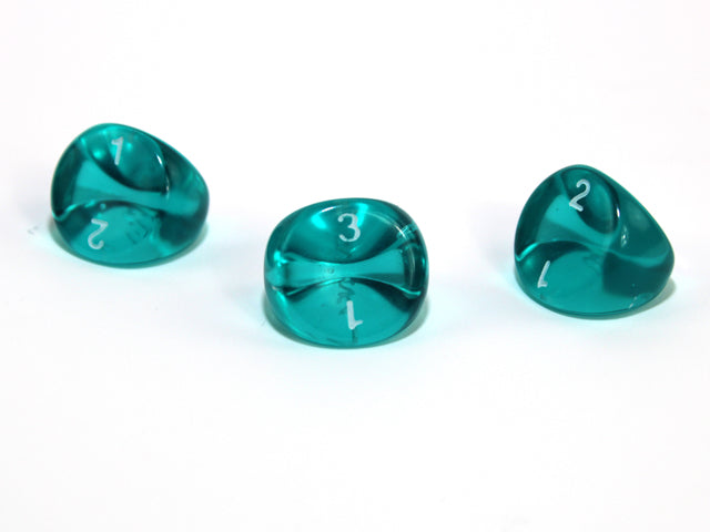 Translucent Polyhedral Teal/white d3 | PT0315 | 3-Sided Dice (sold per die) (Online Only)