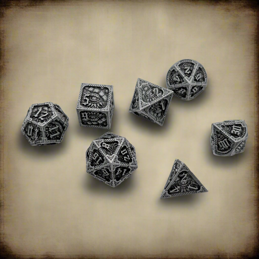 Elder Scroll - 7 Piece DnD Dice Set | Metal RPG Gaming Dice (ONLINE ORDER ONLY)