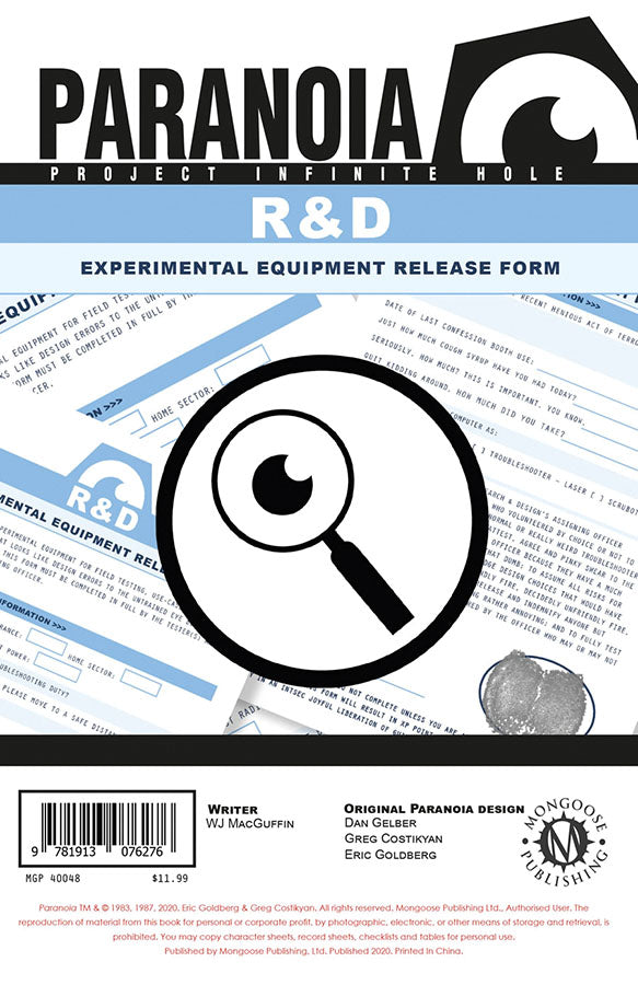 Paranoia: The R&D Experimental Equipment Release Form Pad (ONLINE ORDER ONLY)