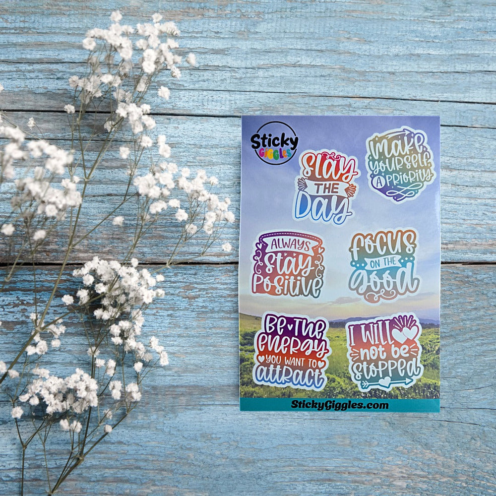 Pastel Positivity and Inspirational Sticker Sheet 6 Stickers (ONLINE ORDER ONLY)