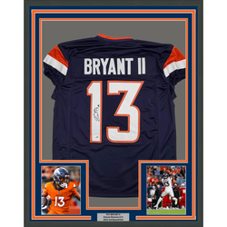 Framed Autographed/Signed Pat Bryant II 35x39 Denver Blue Pro Cut Football Jersey JSA COA