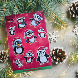 Festive Christmas Penguins Sticker Sheet 9 Stickers (ONLINE ORDER ONLY)