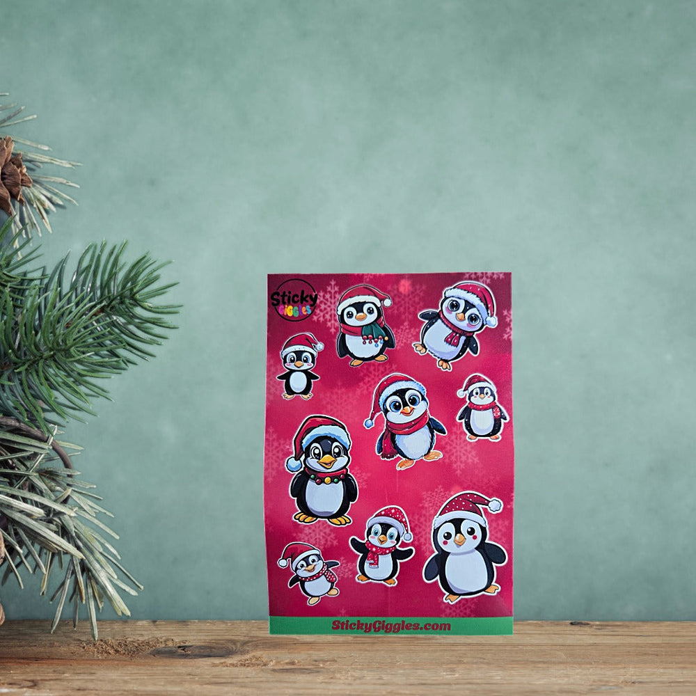 Festive Christmas Penguins Sticker Sheet 9 Stickers (ONLINE ORDER ONLY)