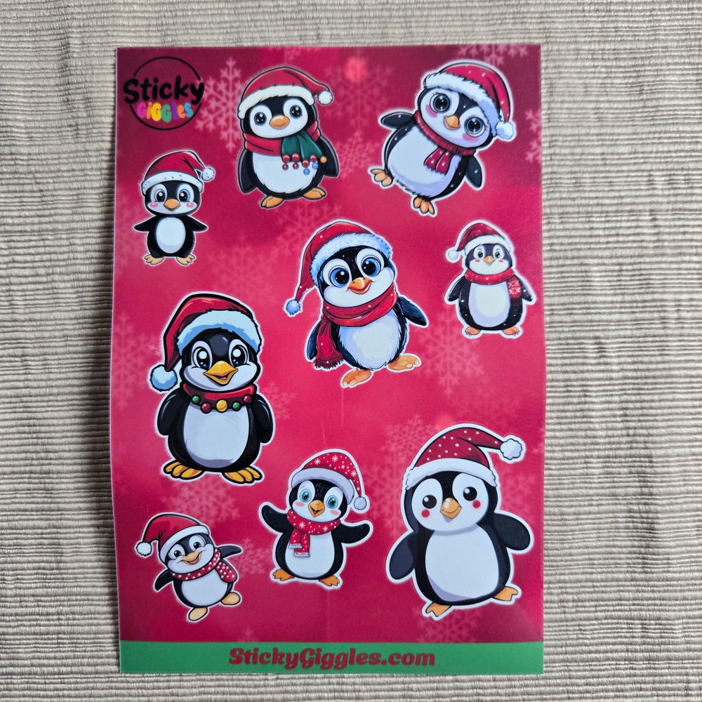 Festive Christmas Penguins Sticker Sheet 9 Stickers (ONLINE ORDER ONLY)