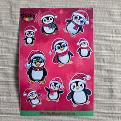 Festive Christmas Penguins Sticker Sheet 9 Stickers (ONLINE ORDER ONLY)