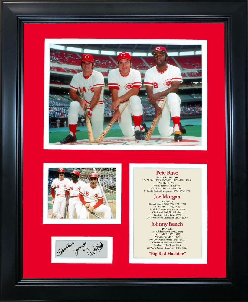 Framed Pete Rose, Joe Morgan & Johnny Bench  Big Red Machine  Cincinnati Reds Facsimile Laser Engraved Signature Auto 11"x14" Baseball Photo Sig Collage (ONLINE ORDER ONLY)