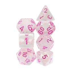 Cloudy Passion Translucent White Swirl Poly Dice Set with Pink (7) RPG DnD HdDice (Online Only)