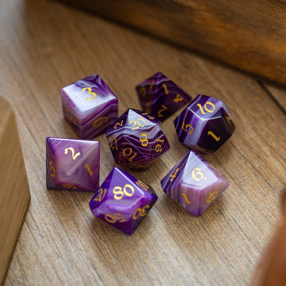Purple Striped Agate Gemstone DND Dice Set (ONLINE ORDER ONLY)