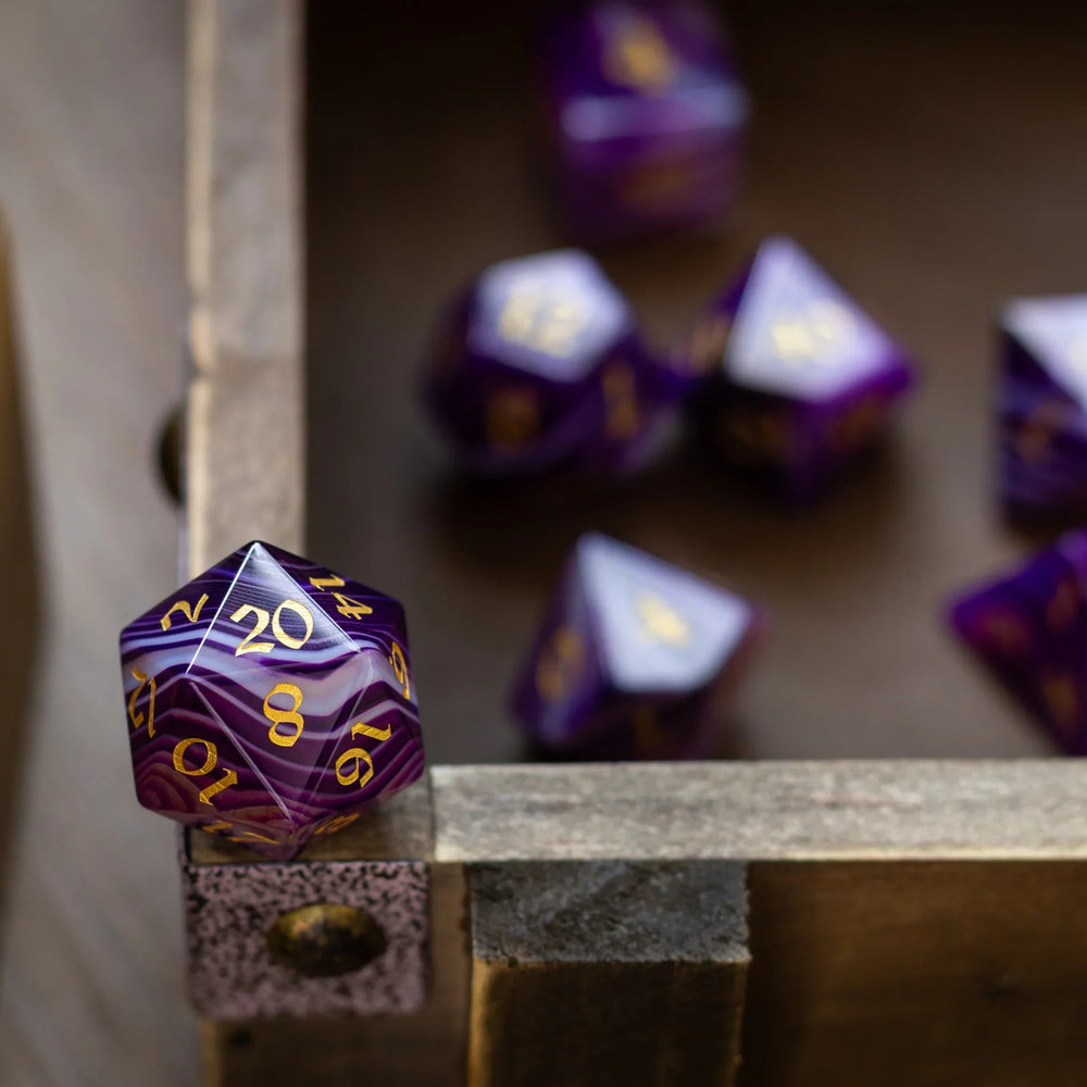 Purple Striped Agate Gemstone DND Dice Set (ONLINE ORDER ONLY)