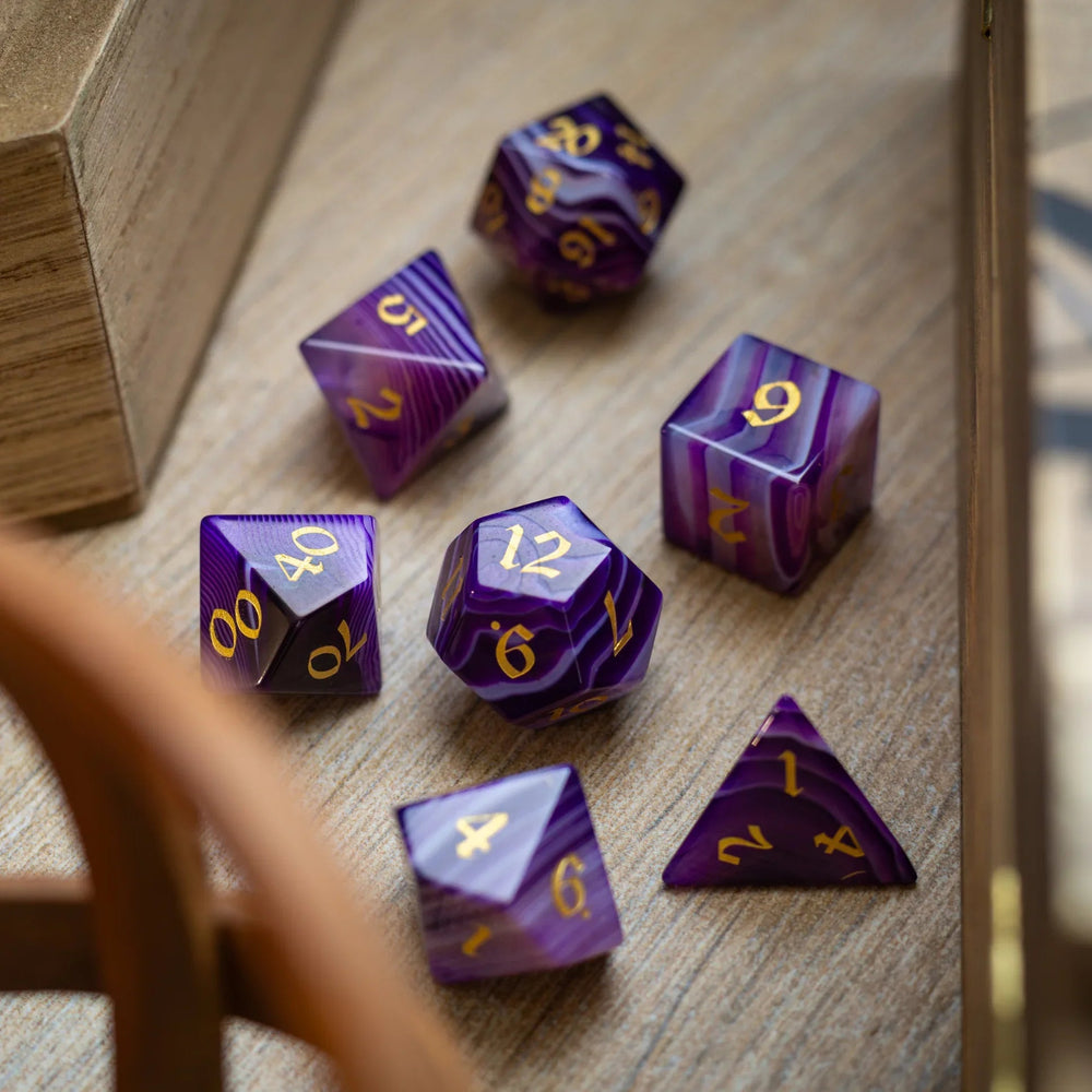 Purple Striped Agate Gemstone DND Dice Set (ONLINE ORDER ONLY)