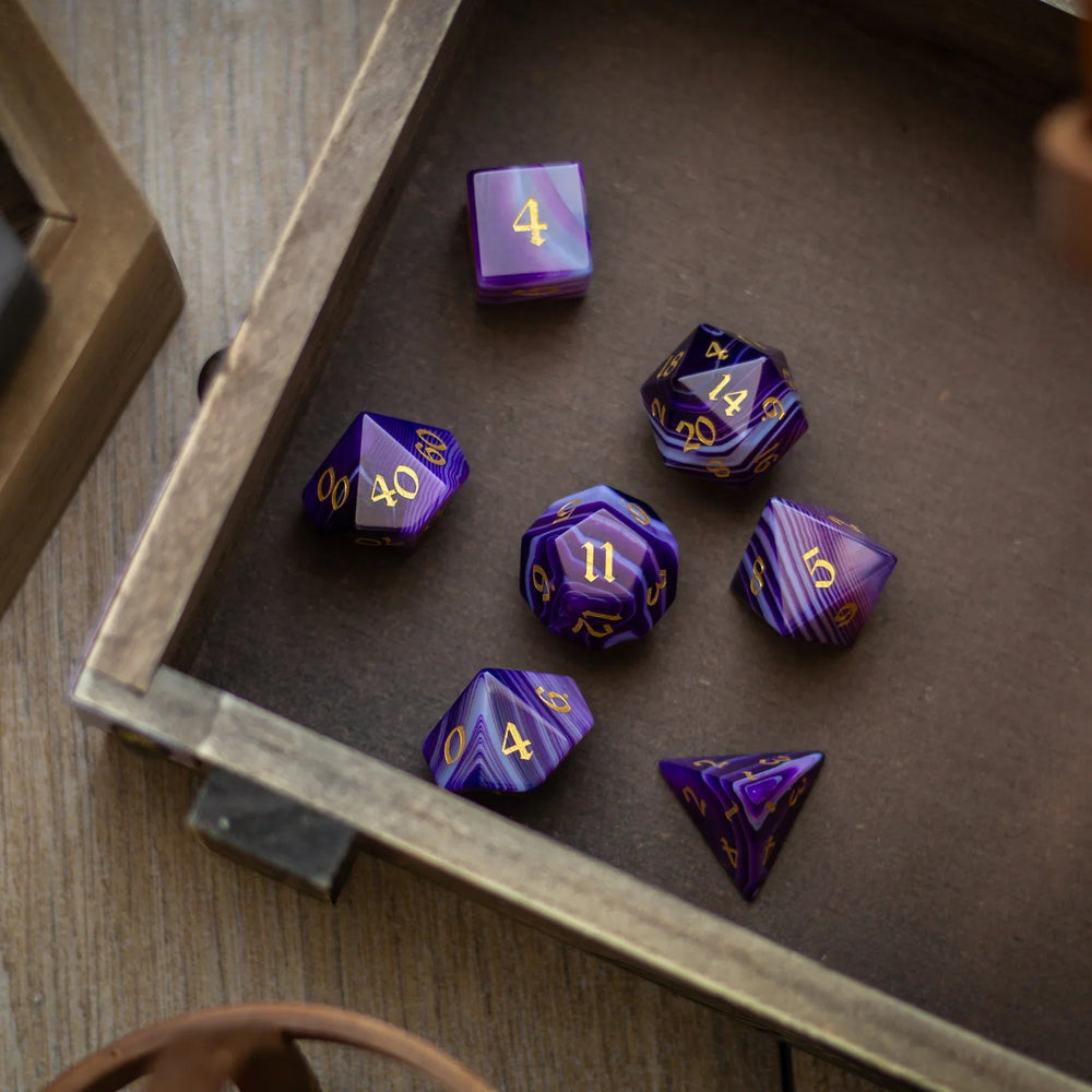 Purple Striped Agate Gemstone DND Dice Set (ONLINE ORDER ONLY)