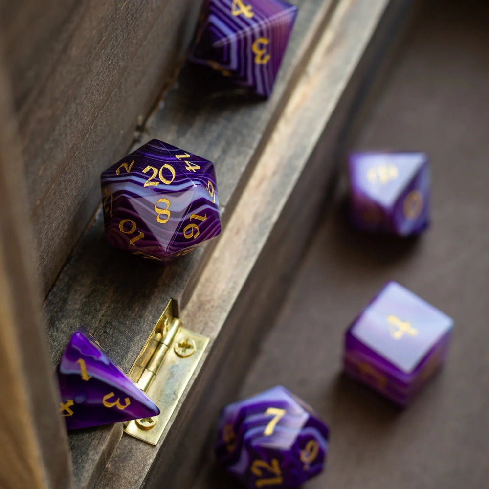 Purple Striped Agate Gemstone DND Dice Set (ONLINE ORDER ONLY)