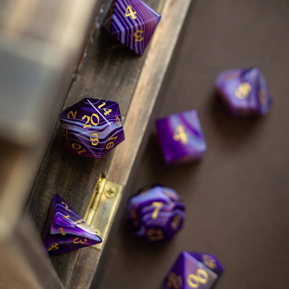 Purple Striped Agate Gemstone DND Dice Set (ONLINE ORDER ONLY)