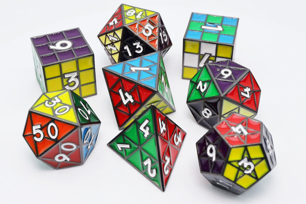 Puzzle Cube: Midnight Metal - Metal 8 piece Dice Set (ONLINE ORDER ONLY)