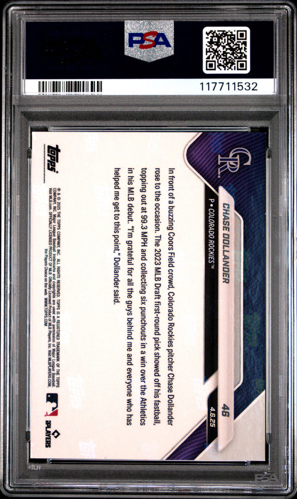 Graded 2025 Topps Now Chase Dollander #46 Gold Foil /50 Rookie RC Baseball Card PSA 10 Gem Mint (ONLINE ORDER ONLY)
