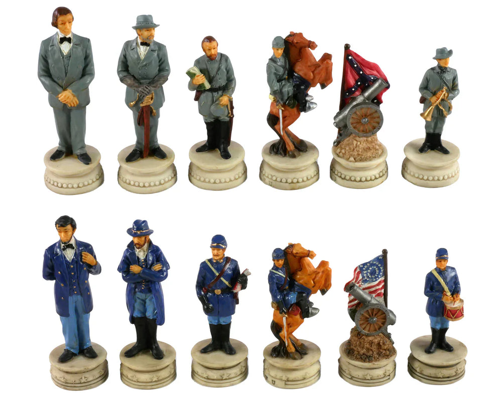 Chess Set - Civil War Resin Chessmen Generals on Cherry Stain Chest (ONLINE ORDER ONLY)